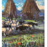 R.CARIGNANI, Landscape with a flock - R. CARIGNANI