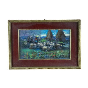 R.CARIGNANI, Landscape with a flock - R. CARIGNANI