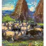 R.CARIGNANI, Landscape with a flock - R. CARIGNANI
