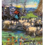 R.CARIGNANI, Landscape with a flock - R. CARIGNANI