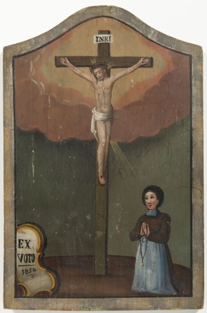 European School Mid-19th Century Woman in Prayer Before Christ