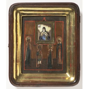 19th Century Russian Family Icon with Central Finift Miniature