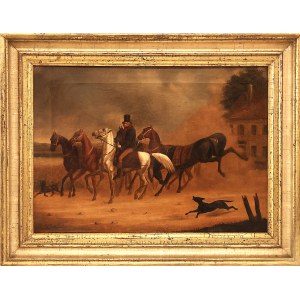 19th century painter Equestrian Scene with Gentleman and Dogs