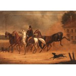 19th century painter Equestrian Scene with Gentleman and Dogs