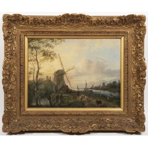JAN EVERT MOREL II (AMSTERDAM 1835 - 1905 ROTTERDAM) Polder Landscape with Windmills and Figures