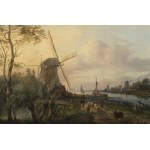 JAN EVERT MOREL II (AMSTERDAM 1835 - 1905 ROTTERDAM) Polder Landscape with Windmills and Figures