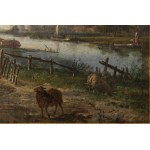JAN EVERT MOREL II (AMSTERDAM 1835 - 1905 ROTTERDAM) Polder Landscape with Windmills and Figures
