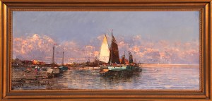 Georg Fischhof (1859-1914)- Vertical Harbor Study at Sunrise