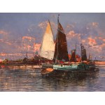 Georg Fischhof (1859-1914) - Étude verticale du port au lever du soleil