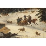 19th-century painter - Winter landscape with travelers