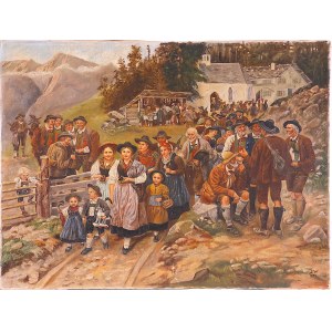 German School 20th Century. Sunday Procession in the Alps