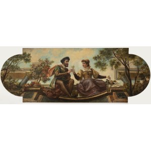 PROBABLY STUDIO OF HANS MAKART (SALZBURG 1840 - 1884 VIENNA) . A Monumental Neo-Renaissance Courting Scene in an Architectural Capriccio