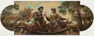 PROBABLY STUDIO OF HANS MAKART (SALZBURG 1840 - 1884 VIENNA) . A Monumental Neo-Renaissance Courting Scene in an Architectural Capriccio