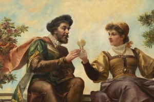 PROBABLY STUDIO OF HANS MAKART (SALZBURG 1840 - 1884 VIENNA) . A Monumental Neo-Renaissance Courting Scene in an Architectural Capriccio