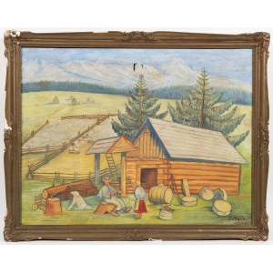 After Jan Hála (1890 - 1959) . Pastoral Scene at a Mountain Shepherding Hut (Salaš) in the High Tatras