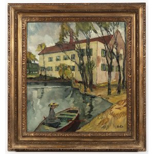 Leo Putz (1869-1940). Woman with a Hat in a Rowboat
