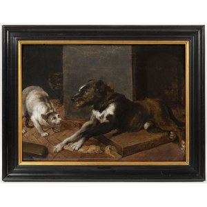 Frans Snyders (Flemish, 1579-1657)- Attributed. A Guarding Dog and Two Cats .