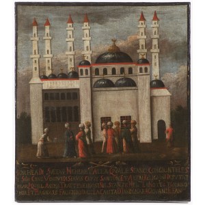 Attributed to Jean-Baptiste Vanmour (1671-1737). The Mosque of Sultan Mehmed with Figures in Conversation