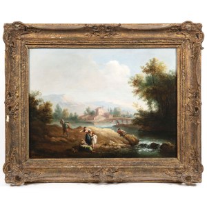 FRANCESCO ZUCCARELLI (PITIGLIANO 1702 - 1788 FLORENCE), ATTRIBUTED TO. Arcadian River Landscape with Figures