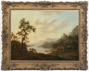 Christian Georg Schütz the Elder ( 1718 - 1791)- Attributed. Extensive Rhenish Landscape with a Hilltop Castle