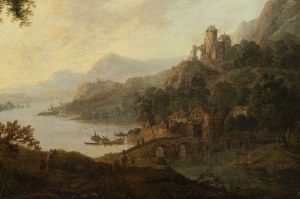 Christian Georg Schütz the Elder ( 1718 - 1791)- Attributed. Extensive Rhenish Landscape with a Hilltop Castle