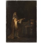Follower of Rembrandt van Rijn 17-18th Century. Scholar in Oriental Dress Reading a Manuscript