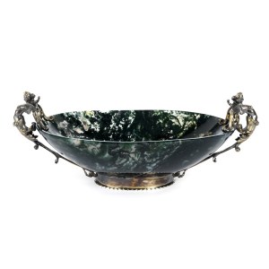 A Monumental Silver Gilt and Moss Agate Centerpiece, Bearing Cyrillic Marks for Fabergé
