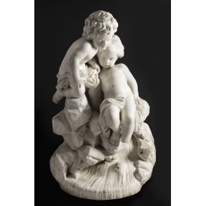 Italian Sculptor of the 19th Century. A Pair of Putti on a Shell Base