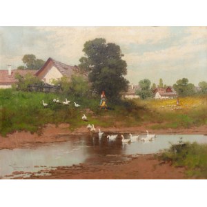 László Neogrády (1896-1962), Pastýřka s husami u řeky