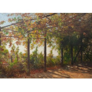 Ludvig Munthe (1841 - 1896), Landscape with pergola