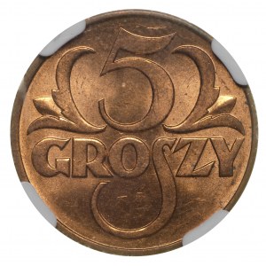 II Rzeczpospolita 5 groszy 1938 NGC MS64 RD