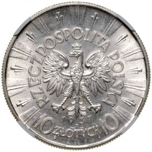 II Rzeczpospolita 10 złotych 1937 Piłsudski NGC MS62