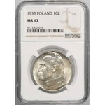 II Rzeczpospolita 10 złotych 1939 Piłsudski NGC MS62