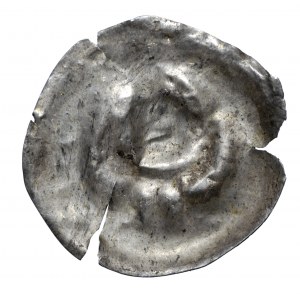 Brakteat, II połowa XII wieku, głowa nad łukiem