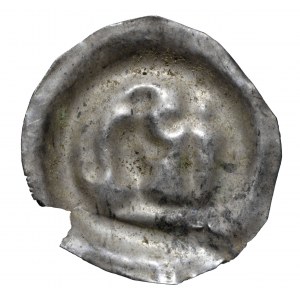 Brakteat, II połowa XII wieku, głowa w lewo z krzyżem/berłem
