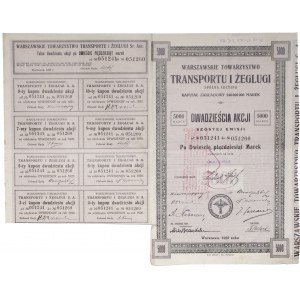 II RP Warszawskie Towarzystwo Transportu i Żeglugi 6 Emisja 20 akcji na 5000 marek 1922