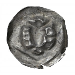 Brakteat guziczkowy II połowa XII wieku - głowa w koronie trójczłonowej