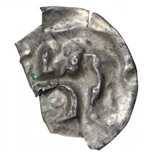 Brakteat, II połowa XII wieku, głowa pod łukiem