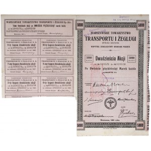 II RP Warszawskie Towarzystwo Transportu i Żeglugi 1 Emisja 20 akcji na 5000 marek 1921