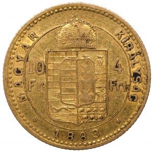 Austro-Węgry 10 franków 4 forinty 1883 KB, rzadkie