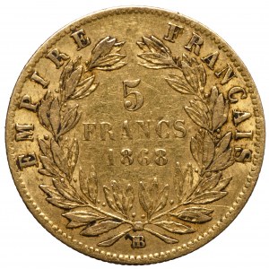 Francja, Napoleon III, 5 franków 1868 BB