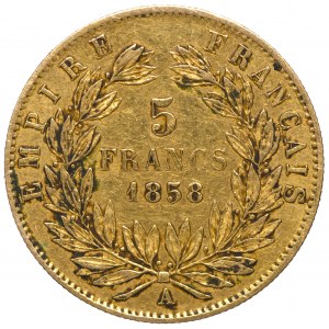 Francja, Napoleon III, 5 franków 1858 A
