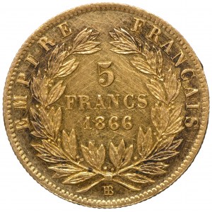 Francja, Napoleon III, 5 franków 1866 BB