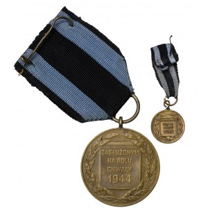 PRL Brązowy medal Zasłużony na Polu Chwały z legitymacją i miniaturą 1946
