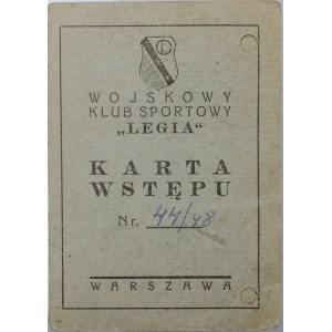 PRL karta wstępu dla kierownika sekcji WKS Legia Warszawa 1948