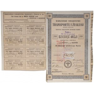 II RP Warszawskie Towarzystwo Transportu i Żeglugi 6 Emisja 10 akcji na 2500 marek 1922