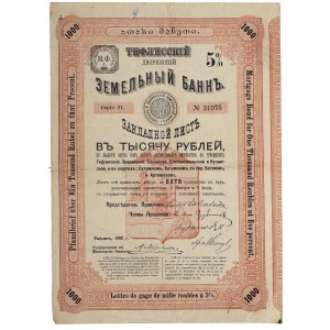 Bank Ziemski w Tyflisie (Tbilisi) list zastawny na 1000 rubli 1902