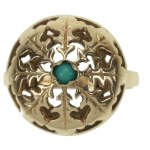 Gold ring with oak leaves and turquoise, Warmet (192)