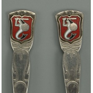 Set of six spoons with the coat of arms of Warsaw in a Cepelia box, Hefra, metal (221)