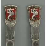 Set of six spoons with the coat of arms of Warsaw in a Cepelia box, Hefra, metal (221)
